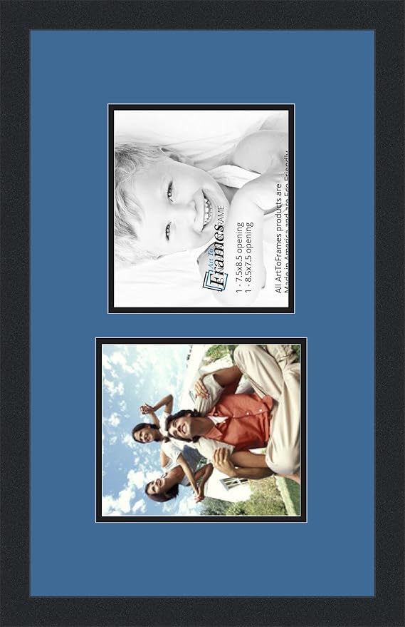 ArtToFrames Collage Photo Frame Double Mat with 2 - 7.5x8.5 Openings and Satin Black Frame