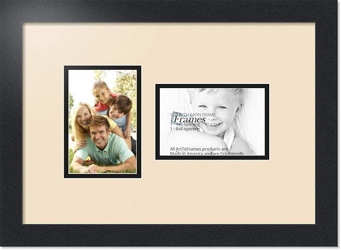 ArtToFrames Collage Photo Frame Double Mat with 2 - 4x6 Openings and Satin Black Frame