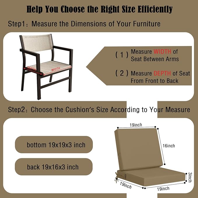 idee-home Outdoor Cushions for Patio Furniture, Outdoor Seat Cushion, Waterproof Couch Hampton Bay Deep Seat Replacement Chair Cushions for Garden Lawn Backyard Deck, 19 x 19