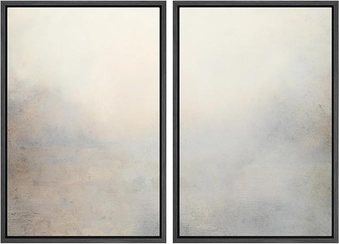MUDECOR Framed Canvas Print Wall Art Soft Gradient Abstract Misty Landscape Illustrations Modern Art Decorative Bohemian Colorful Chic for Living Room, Bedroom, Office - 24"x36"x2 Black
