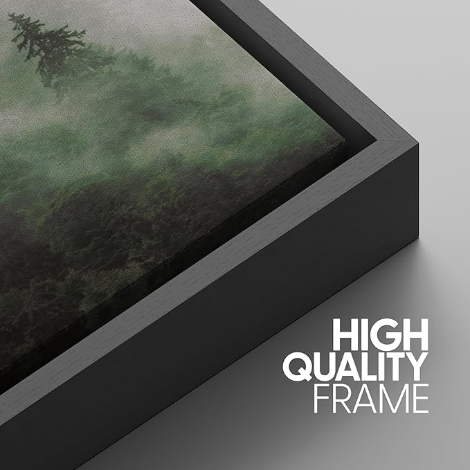 SIGNWIN Framed Canvas Print Wall Art Woodland Nursery Decor Set Fog & Mist Over Green Pine Tree Forest Nature Wilderness Modern Art Chic Landscape for Living Room, Bedroom, Office - 16"x24"x3 Black