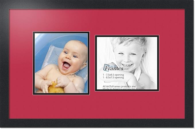 ArtToFrames Collage Photo Frame Double Mat with 2 - 7.5x8.5 Openings and Satin Black Frame
