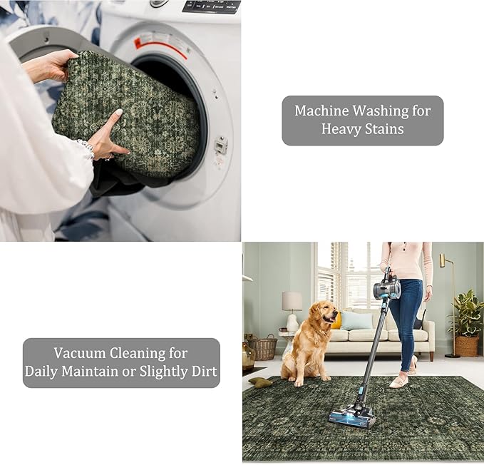 Morebes Washable Green 5x7 Area Rugs, Vintage Soft Bedroom Rug Non Slip, Non-Shedding Distressed Indoor Floor Throw Carpet for Bathroom Kitchen Living Dining Room Playroom Farmhouse