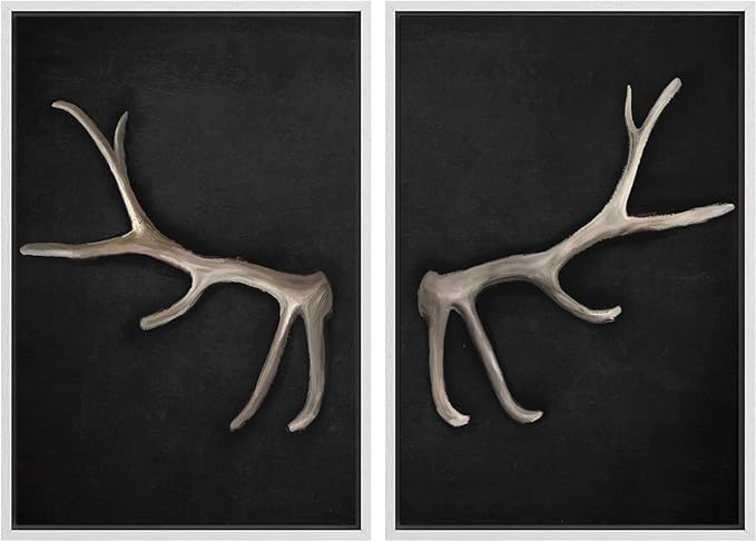 MUDECOR Framed Canvas Print Wall Art Rustic Antler Minimalist Antler Illustrations Modern Art Decorative Bohemian Colorful Chic for Living Room, Bedroom, Office - 16"x24"x2 White