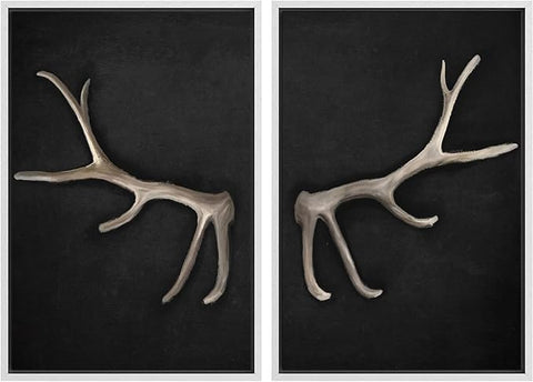 MUDECOR Framed Canvas Print Wall Art Rustic Antler Minimalist Antler Illustrations Modern Art Decorative Bohemian Colorful Chic for Living Room, Bedroom, Office - 16"x24"x2 White