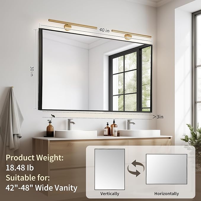Matte Black Mirror, 40x30 Inch Aluminum Framed Rectangle Mirror, Anti-Rust, Tempered Glass, Square Corner Wall Mirror for Over Sink, Vanity, Bedroom, Entryway, Horizontal/Vertical