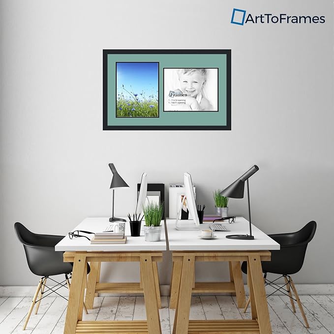 ArtToFrames Collage Photo Frame Double Mat with 2 - 11x14 Openings and Satin Black Frame