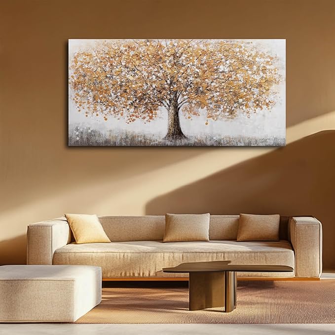 NBAODAN Tree Canvas Wall Art Abstract Gold Wall Decor for Living Room Landscape Art Modern Artwork for Office Plant Canvas Prints 24"x 48"