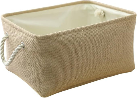 TheWarmHome Decorative Basket Rectangular Small Storage Basket Fabric Storage Bin Organizer Basket with Handles for Clothes Storage (Beige, 11.8L×7.9W×5.2H inch)