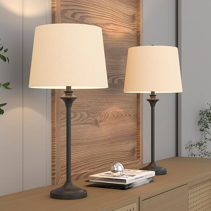 Maxax Table Lamps Set of 2 for Living Room, Buffet Lamps Black Nightstand Lamps with Fabric Shade 26" Bedside Desk Lamps for Bedroom, Living Room, Office, Kids Room
