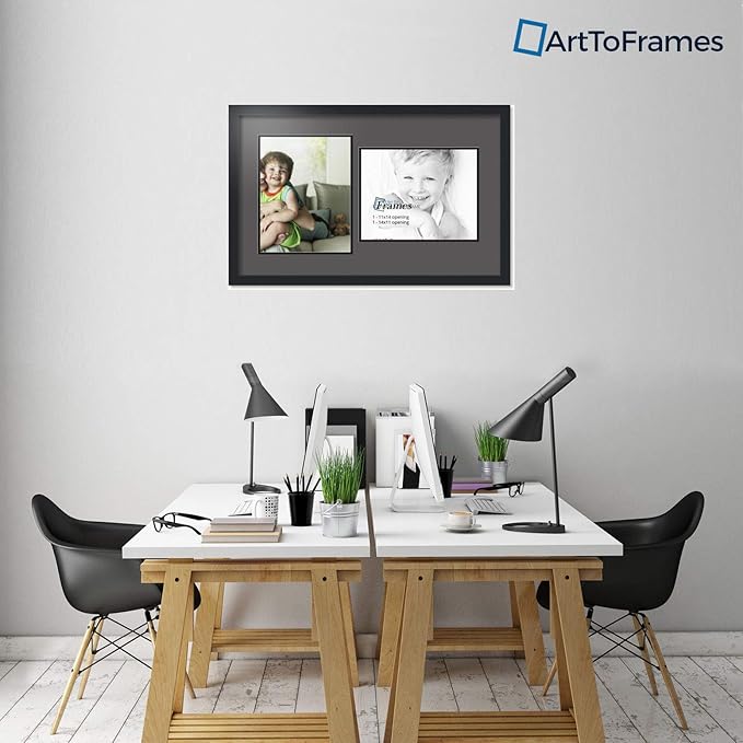 Art to Frames Double-Multimat-778-41/89-FRBW26079 Collage Photo Frame Double Mat with 2 - 11x14 Openings and Satin Black Frame