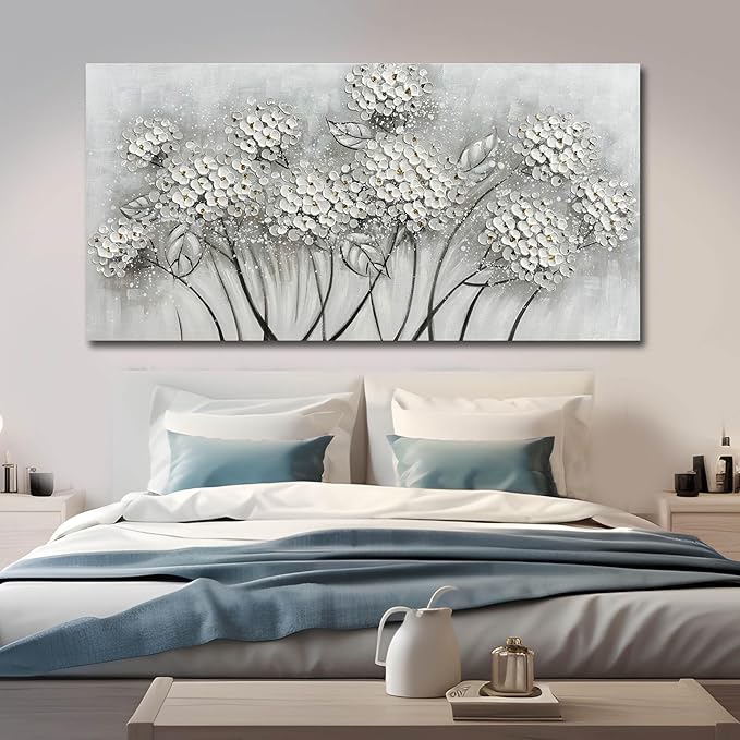 SOUGUAN Large Oil Painting Flowers Wall Art Plant Wall Decor Pictures for Bedroom White Flower Canvas Wall Decorations Artwork for Living Room Dinning Room Home Office 30 x 60 Inch