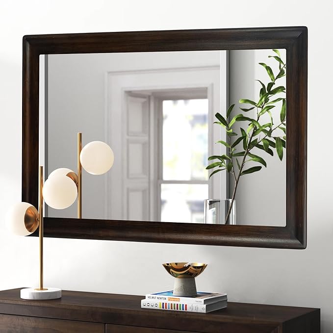 CULER Rustic Wood Wall Mirror for Bathroom,Rectangle Large 30 x 40 inch Hanging Vanity Black Mirrors with Wooden Frame for Living Room,Bedroom,Entryway(Dark Walnut)