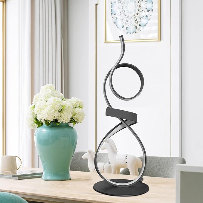 LED 3Color Touch Dimming Table Lamps,Knight Art lamp，Spiral lamp，Aluminum Touch Lamps Modern，Living Room Table Lights, Bedroom LED Bedside Light (Black)