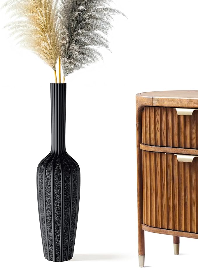 Modern Black Floor Vase - 23.62 Inches Tall Decorative Vase for Dried Flowers, Home Decor Accent, Resin Tall Floor Vase