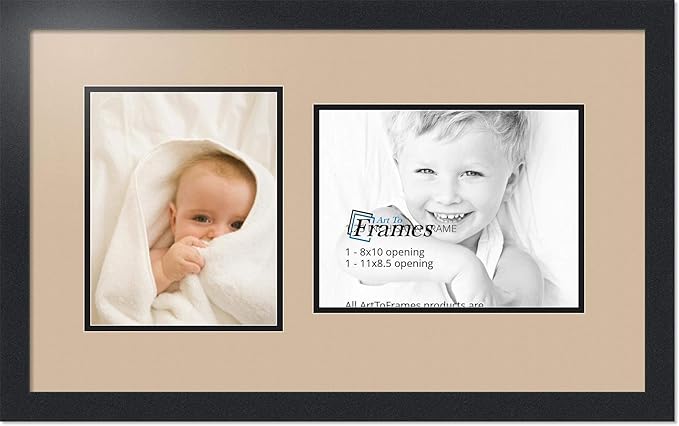 ArtToFrames Collage Photo Frame Double Mat with 1 - 8.5x11^ 8x10 Openings and Satin Black Frame
