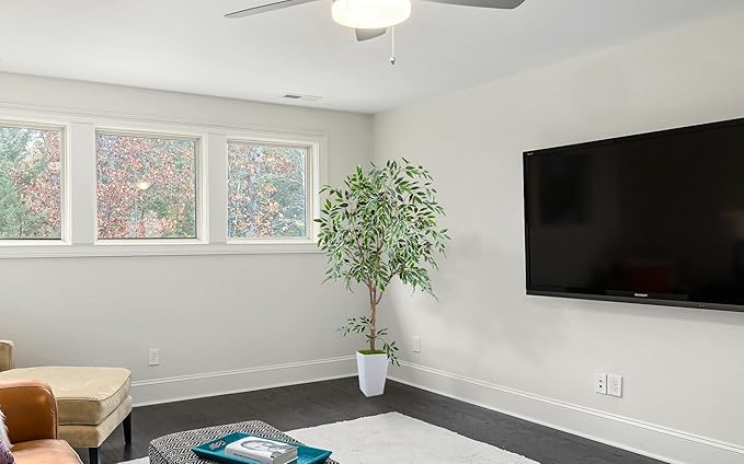 Artificial Ficus Tree 6ft, Fake Plant with White Tall Planter, Faux Ficus Leaves Trees in Pot, Artificial Floor Plants for Home Living Room Office Bedroom Garden Balcony Decor Indoor