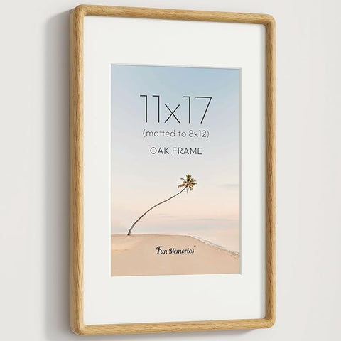 11x17 Picture Frame, Solid OAK Wood Frame with Real Glass, Hard Wood 11 by 17 Photo Frame for Wall & Tabletop Display, Picture Frame Matted to 8x12, Natural OAK Color