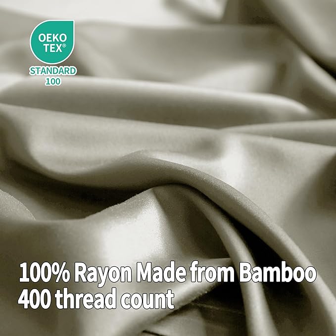 EVERLY King Sheets Set,Luxuriously 400 Thread Count Organic Rayon Derived from Bamboo Bed Sheet Set,Cooling Sheets for King Size 4 Piece Deep Pockets Bedding Sheets& Pillowcases-Light Grey