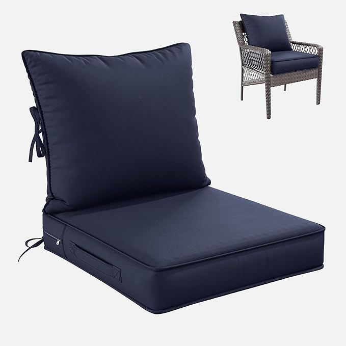 Premium Outdoor Seat Cushion Chair Cushions for Patio Furniture 22 L X 24 W X 4 H Waterproof & Fade Resistant Deep Seat and Backrest Cushion Set with Removable Covers for Chair, Sofa