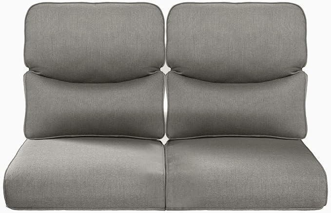 22x25/22x24 Outdoor Seat Cushions Set of 2 - Comfortable High Back Water-Resistant Patio Wicker Chairs Cushion for Rattan Dining Rocker Glider Loveseat Couch Sectional Sofa - Grey/Smile
