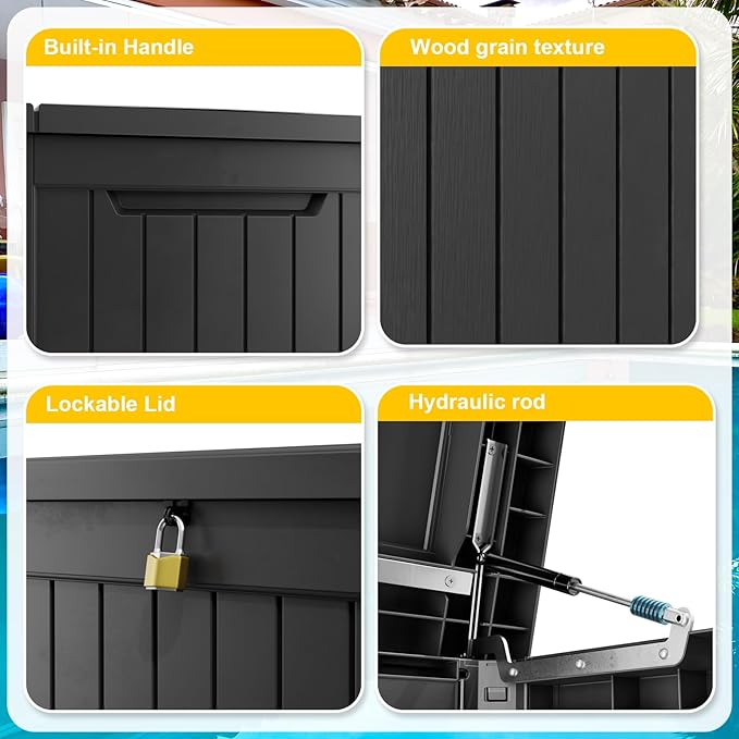 ROJIK Outdoor Storage Housing Deck Box,Waterproof Patio Furniture, Garden Tools,Cushions,Pool Accessories Storage Bench with Lockable Lid and Side Handles (Black,230 Gal)