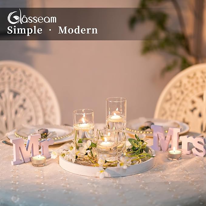 Glasseam Clear Cylinder Vases Set, 24Pcs Glass Vases for Centerpieces Bulk, Modern 2" Floating Candle Centerpieces for Decor, Hurricane Candle Holders for Wedding Table Decorations, Tall 4"+6"+8"