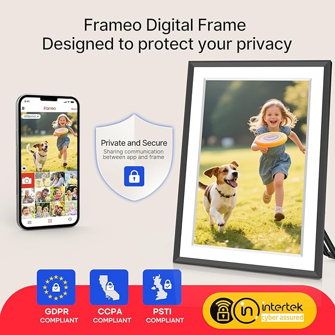 Frameo 10.1" Digital Picture Frame, Smart WiFi Digital Photo Frame with 1280x800 HD IPS Touch Screen 32GB Memory Auto-Rotate Wall Mounted, Share Photos/Videos from Phone Anywhere(Black&White)