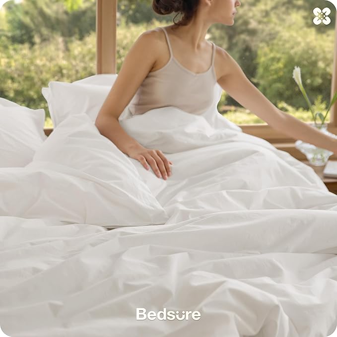 Bedsure Cotton Duvet Cover Full - Luxury Slub Weave 100% Cotton Duvet Cover Set with a Linen Like Textured, Easy Change Durable Bedding Set 3 Pieces, Coconut White, 80" x 90"