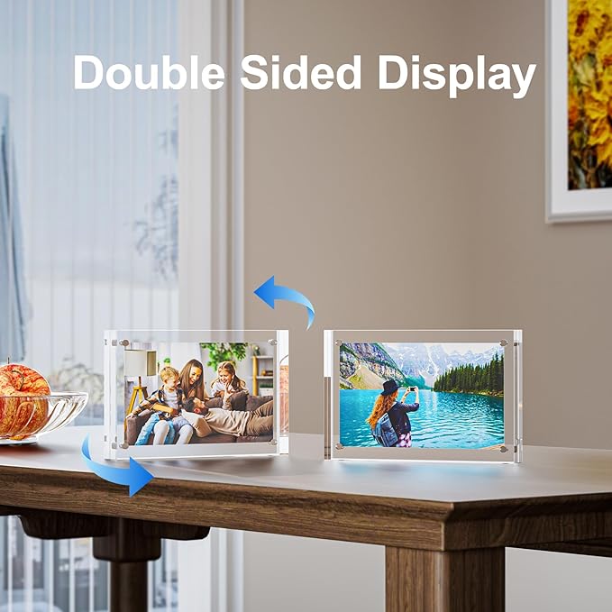 3 Pack 8x8 Acrylic Picture Frames - 20% Thicker Double Sided Magnetic Frame with UV Protection - Freestanding Clear Frameless Display for Tabletops - Modern Photo Frame Set for Home & Office Decor