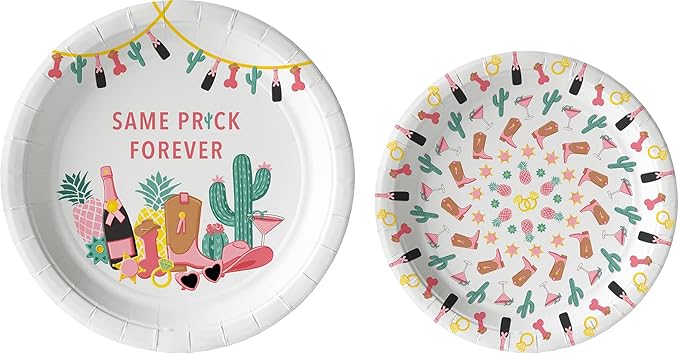 Bachelorette "Same Prick Forever" Tableware Pack: Disposable Paper Plates, Napkins and Cups Set for 20
