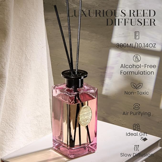 M&SENSE 10.14 oz Large Reed Diffuser Set | Gardenia Scent Oil Diffuser with Sticks |Hotel Collection Non-Toxic Essential Oil |for Bedroom Bathroom Living Room