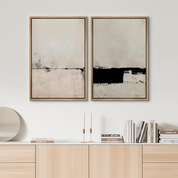 SIGNWIN Framed Canvas Print Wall Art Set Pastel Industrial Grunge Landscape Abstract Shapes Illustrations Minimal Decorative Nordic Relax/Zen for Living Room, Bedroom, Office - 16"x24"x2 Natural