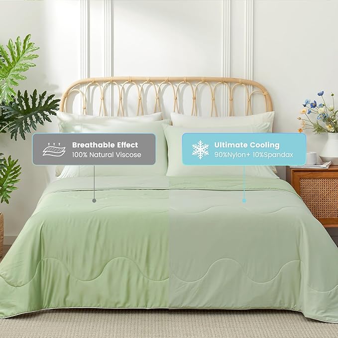 Snuggle Sac Cooling Comforter King Size, Breathable Cooling Blankets for Hot Sleepers and Night Sweats, Soft Lightweight King Size Blankets, 106x90 Inches, Sage Green