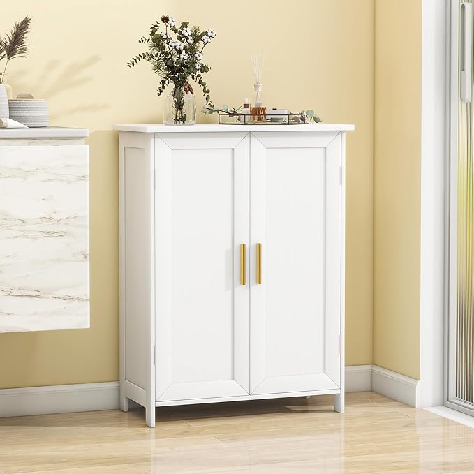 Bathroom Storage Floor Cabinet Freestanding Organizer with Adjustable Shelves for Bathroom Bedroom Laundry Room,2 Doors