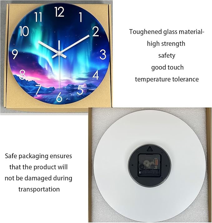 XNM Oversized Glass Battery Wall Clock Decorative 24 Inch Polar Light Teal Wall Clock for Office Round Non Ticking Clocks for Walls