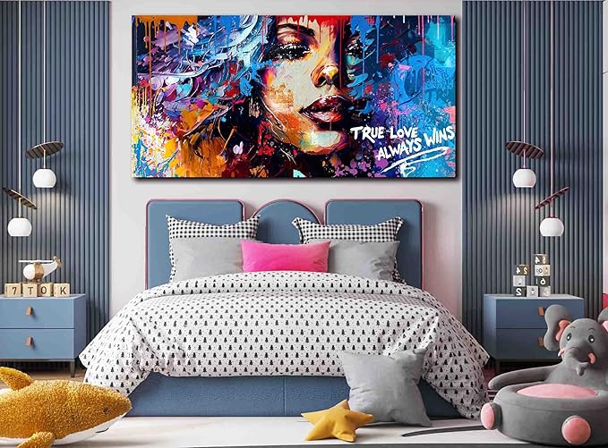 Graffiti Black Women Wall-Art - Large Wall Decor for Living Room - Canvas Wall Art Ready to Hang Size 59" x 29"