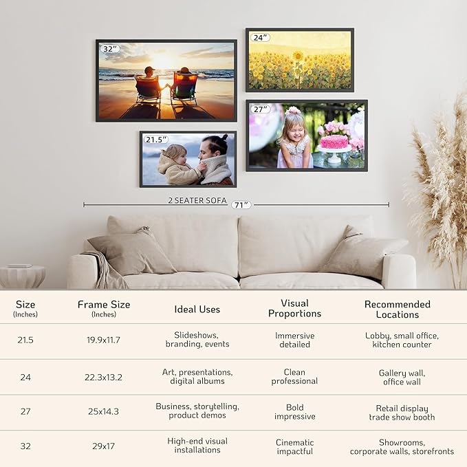 NexFoto 21.5 Inch Touchscreen Large Digital Picture Frame 64GB, FHD WiFi Digital Photo Frame, Add Photos from Google Photos, Share Videos via App/USB/Micro SD, for Birthday/Housewarming, Black