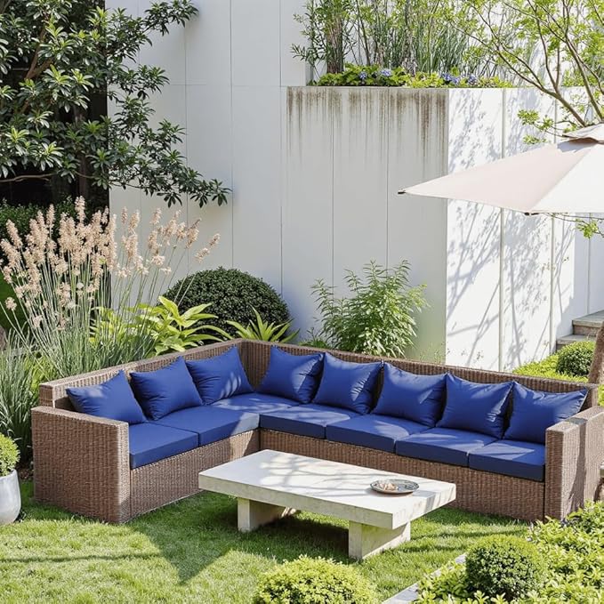 Outdoor Seat Cushion Set 24 x 24 x 4 Inch, Waterproof & Fade Resistant Patio Furniture Cushions with Removable Cover and Ties, Thick Deep Seating Pads for Outside Chair Sofa Couch, Blue