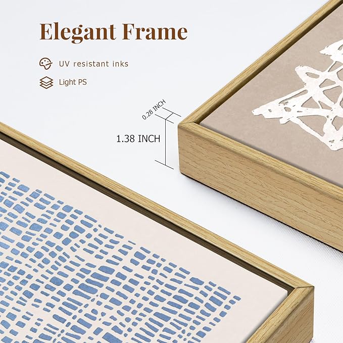SAFERRYHOME Mid Century Neutral Blue Contrast Boho Wall Art - Modern Framed Canvas Prints Large Abstract Zen Lines Geometric Pattern Decor for Living Room, Home Office, Dining Room - 3 Pieces 24x36 Inch