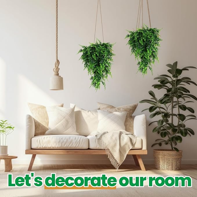 Geosar 80 Pcs Artificial Hanging Plants 32 Inch Hanging Boston Ferns Plastic Fake Plants for Wall Room Garden Wedding Garland Indoor Outdoor Decoration, No Basket