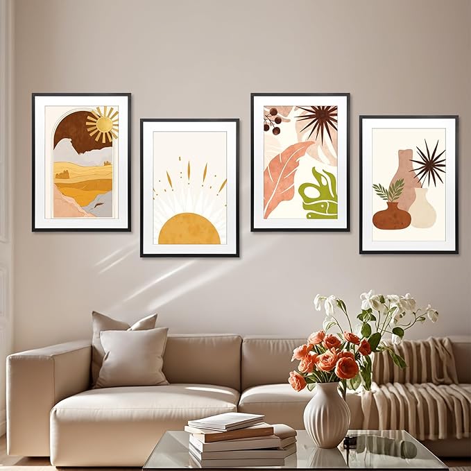 Giftgarden 16x24 Picture Frame with Mat Set of 4, 20x28 Frame Matted to 16x24 Poster for Wall Hanging, Black
