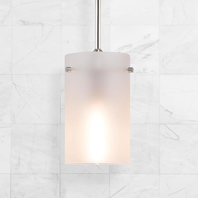 Linea di Liara Effimero Modern Brushed Nickel Pendant Light Fixtures Over Kitchen Island Sink Lighting Ceiling Hanging Farmhouse Mini Metal Industrial Pendant Lighting Medium Frosted Glass Shade