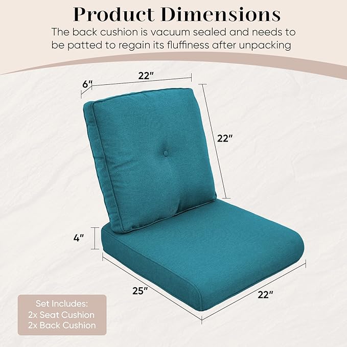 Outdoor Chair Cushions-Patio Chair Cushions Set with Removable Cover 22 X 25 Inch Outdoor Cushions for Patio Furniture Chair Sofa Couch-Peacock Blue