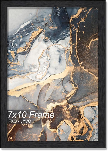 Engineered Wood 7x10 Picture Frame, Black Frame for 7 x 10 Inch Picture Poster Photo, Light Weight 7 by 10 Frame with Wood-grain for Wall - 1 Pack/Black/7"x10"