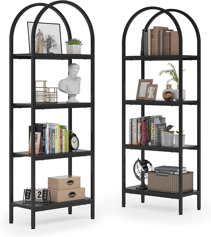 Tribesigns 4-Tier Open Bookshelf Set of 2, 70.8" Industrial Wood Bookcase with Metal Frame, Freestanding Display Rack Tall Shelving Unit for Office, Bedroom (Black, 2PCS)