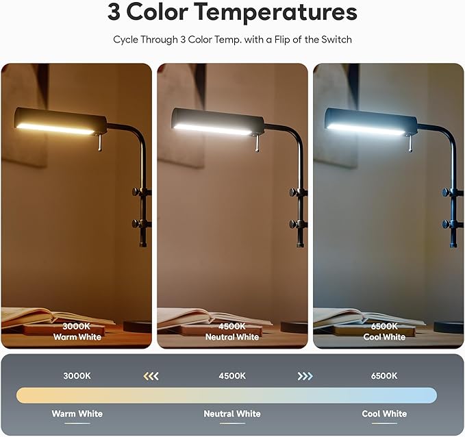 VONLUCE Rustic Desk Lamp, Adjustable Industrial Style Metal Table Lamp, 3 Color Temperatures LED Reading Lamp for Living Room Bedroom Office, Black