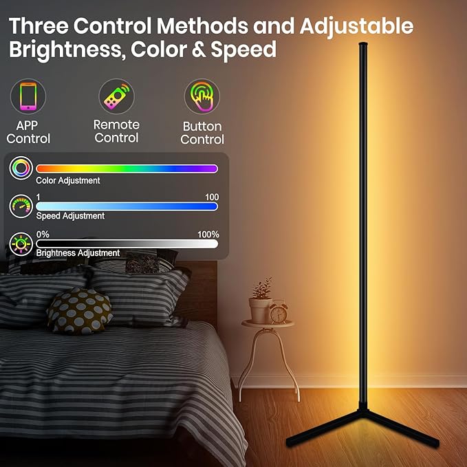 AVCNUJ LED Floor Lamp, 65" Smart RGB Color Changing Corner Lamp with 16 Million DIY Colors & 213 Scenes, Music Sync, Timer, Floor Lamp with Remote & App Control, Standing Lamp for Living Room Bedroom