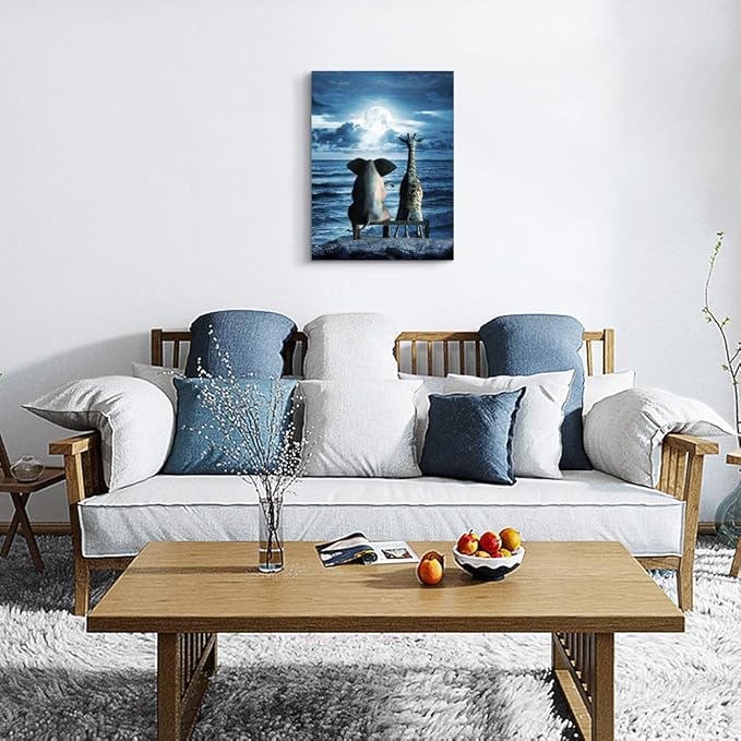 Canvas Wall Art For Bedroom Wall Decor For Living Room Modern Family Bathroom Canvas Art Animal Elephant Abstract Pictures Blue Ocean Wall Artwork Office Wall Painting Ready To Hang Home Decorations