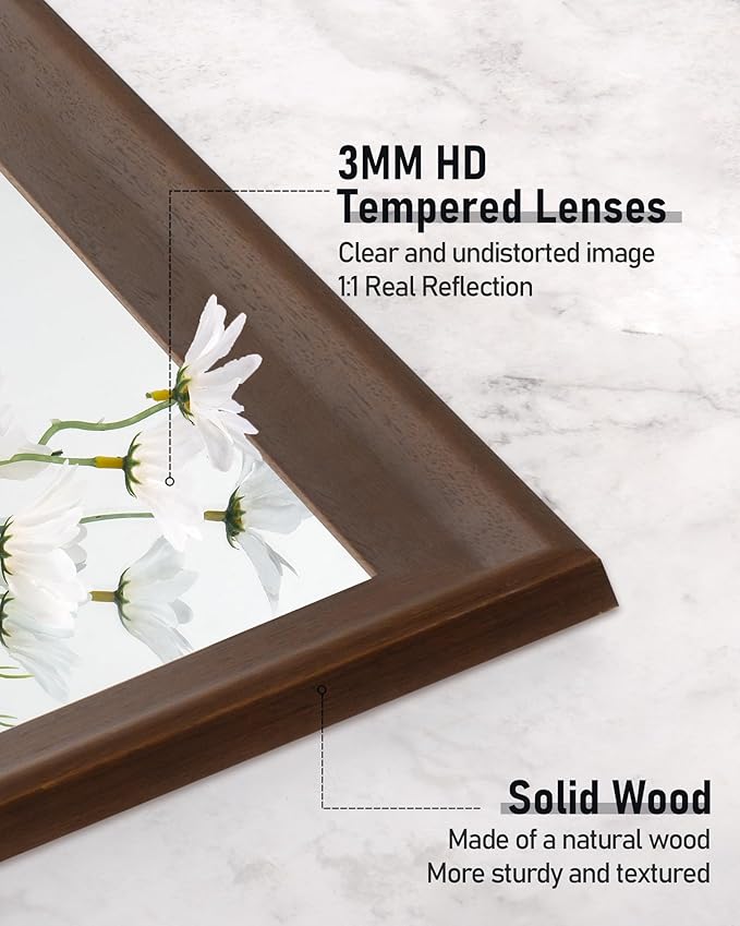 CULER Rustic Wood Wall Mirror for Bathroom,Rectangle 24 x 36 inch Hanging Vanity Mirrors with Wooden Frame for Living Room,Bedroom,Entryway(Walnut Brown)